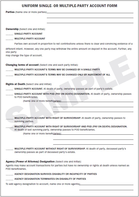 Uniform Single- or Multiple-Party Account Form