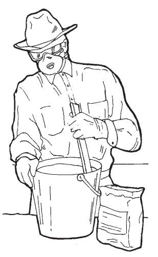 A drawing of a pesticide applicator wearing personal protective equipment