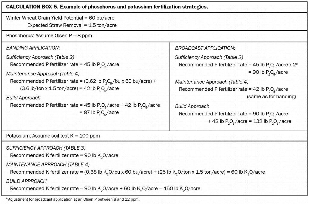 Calculation Box 5. Example of phosphorus and potassium fertilization strategies.