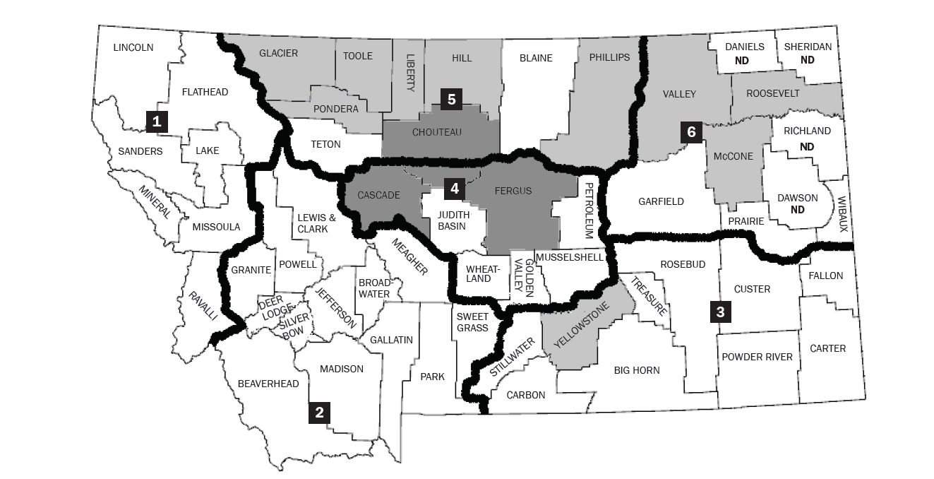 FIGURE 2. A map of wheat growing districts in Montana.