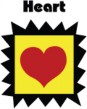 A cartoon heart in a square with spikes