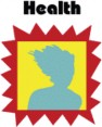 A cartoon image of someone who's hair is blowing in the wind in a square with spikes