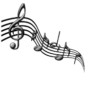 A cartoon image of a music staff with notes