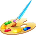 A cartoon image of a paintbrush on a pallete