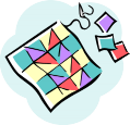 A cartoon image of a colorful quilt