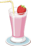 A cartoon image of a strawberry milkshake