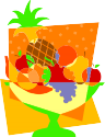 A cartoon image of a fruit bowl with various fruits