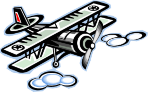 A cartoon image of a biplane