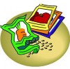 A cartoon image of a selection of garden seeds including carrot and tomato