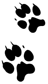 A cartoon image of two black wolf paw prints