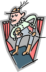 A cartoon image of an actor bowing on stage