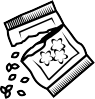 A black and white cartoon image of a flower seed packet
