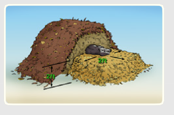 A hand drawn color picture of a deceased cow positioned in the pile. It is 2 feet off the ground and two feet from the edges.