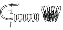 A black and white image of a long and short (Kensington) stitch