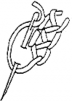 A black and white image of a closed featherstitch