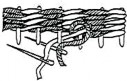 A black and white image of a woven band stitch