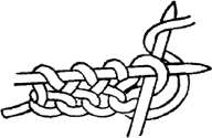 The right-hand needle becomes the left-hand needle and vice versa. The needle to which the yarn is attached is in your left hand. Insert the needle now in your right hand into the stitch nearest the top of the left-hand needle.